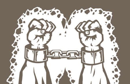 Drawing of a man's hands in shacklesのイラスト素材