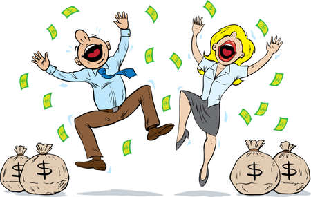 Couple winning a lot of moneyのイラスト素材