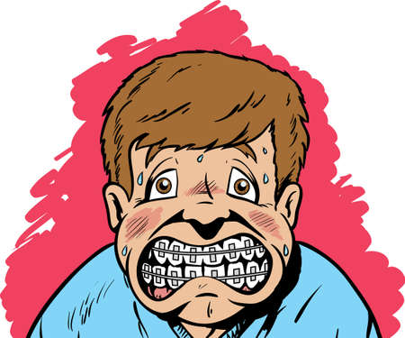 Kid unhappy for he has braces のイラスト素材