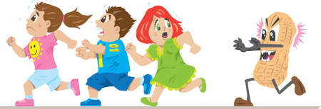 Scared children running from a peanut allergy のイラスト素材
