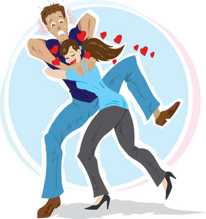 Girl smothering a guy with too much love のイラスト素材