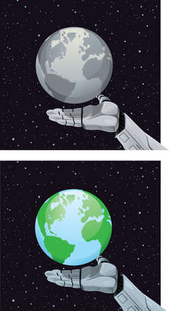 Robot hand holding planetのイラスト素材