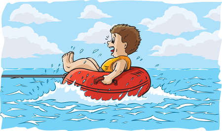Boy water tubingのイラスト素材