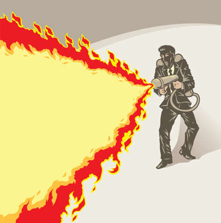 Stylized businessman with flame throwerのイラスト素材