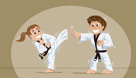 Kids practicing martial arts のイラスト素材