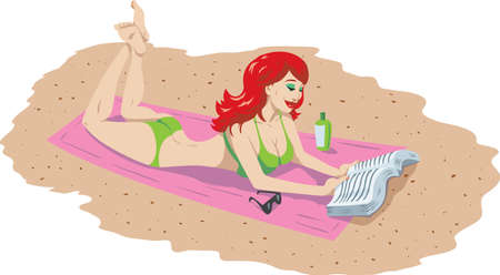 Girl reading book on the beachのイラスト素材
