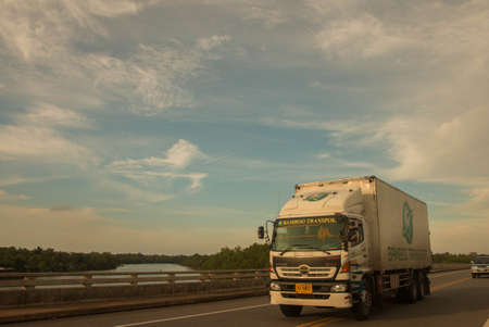 Truck on Highway at Sunset.のeditorial素材