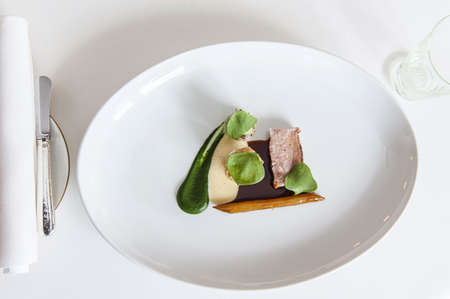 Veal with sauce on a plateの写真素材