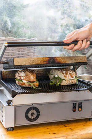 Two sandwich in the hot sandwich makerの写真素材