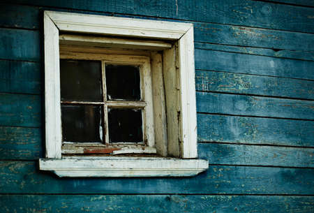 Old blue wooden textured wall, grunge boards and windowの写真素材