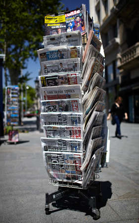 BARCELONA - MAY 23   A newspaper pole stay on a street on May, 23, 2012 in Barcelona, Spain 