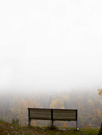 Bench at the top of the hill  The fog is coming  Toila, Estonia の写真素材