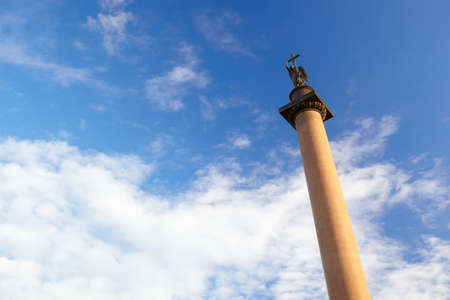 Alexander Column on  Palace Square in St  Petersburg  The monument was erected after the Russian victory in the war with Napoleon s France の写真素材