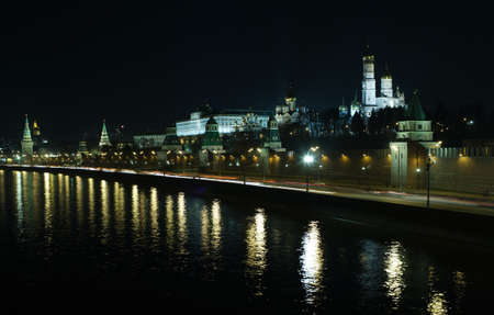 Beautiful view on Kremlin wall and towers at nightの写真素材