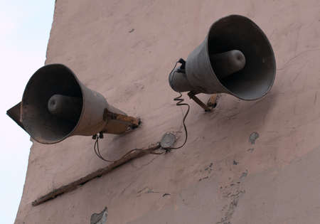 Loudspeaker on the wall in Saint-Petersburg, Russia の写真素材