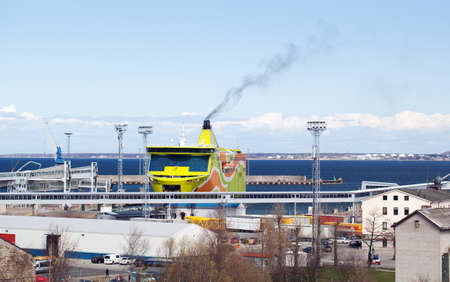 Seaport buildings, big passenger ferry is ready to leaveの写真素材
