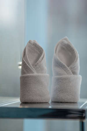 A still-life with two small napkins, equally rolled-upの写真素材