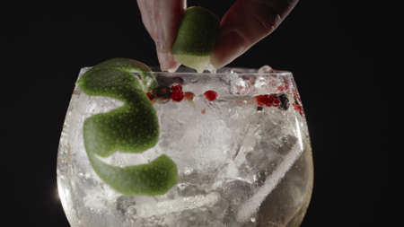 Fizzy gin drink with limeの写真素材