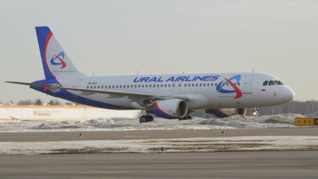Ural Airlines A320 on the runwayのeditorial素材