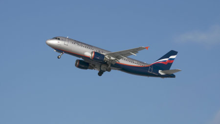 Aeroflot A320 ascending in the skyのeditorial素材