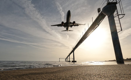 Airplane landing from the sea