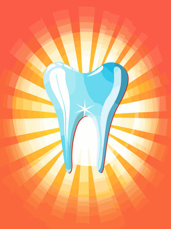 Tooth icon. Vector illustration of a tooth on an orange background.のイラスト素材