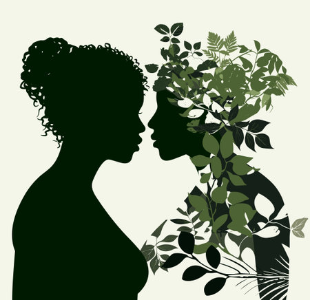 Silhouette of a pregnant woman with a plant in her hairのイラスト素材