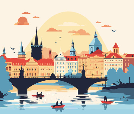 Prague, Czech Republic. Vector illustration in flat cartoon styleのイラスト素材