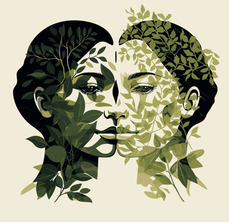 Beautiful woman face with leaves. Vector illustration for cosmetics and spaのイラスト素材