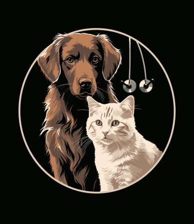 Vector illustration of a dog, cat and dog in a circleのイラスト素材