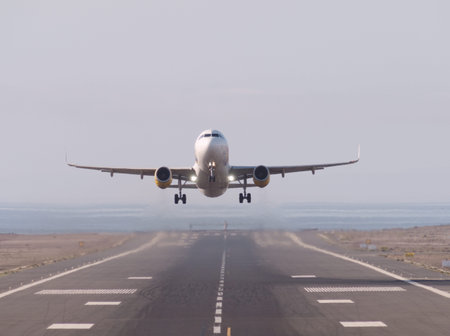 Airplane is taking off from Lanzarote island