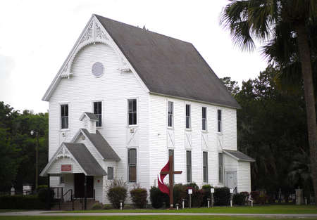 Old church in Ocala, Florida U.S.A. Built in 1844, renovated with white latticework, on highway 328...
