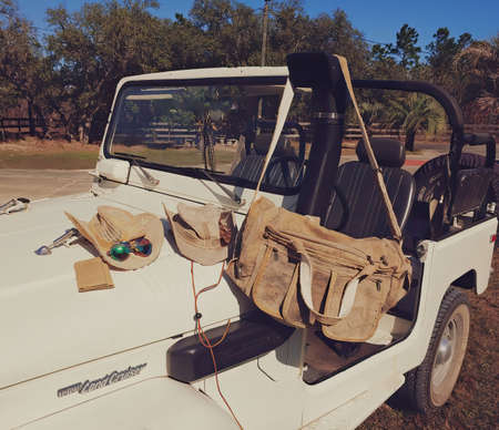 25 July 2021 , Dunnellon, Florida, White 1977 Toyota Land Cruiser FJ40 U.S.A. version stock vehicle ready for funのeditorial素材