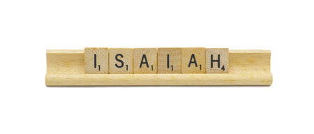 Miami, FL 4-18-24 popular baby boy first name of ISAIAH made with square wooden tile English...