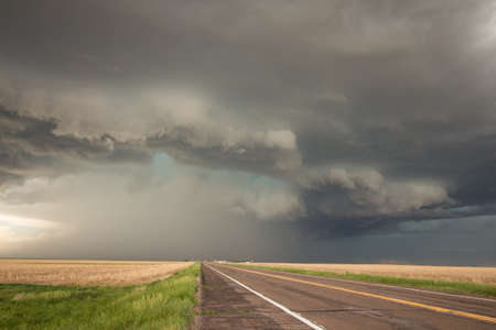 A powerful supercell looms over the highway in eastern Colorado.