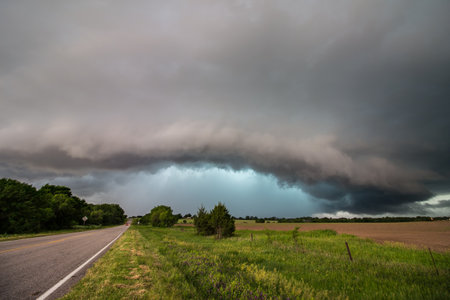 Storm clouds over the road in the countryside of Texas, USA.