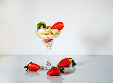 Fruit salad with creamの写真素材