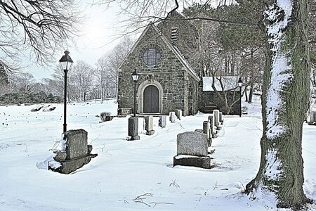 Gothic Chapel :The cemetery was established in 1856. Its dominant feature is the Ellingwood Chapel, a Gothic Revival structure built in 1920.の写真素材