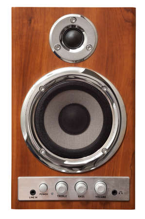 old wooden stereo 2-way system, isolated on whiteの写真素材