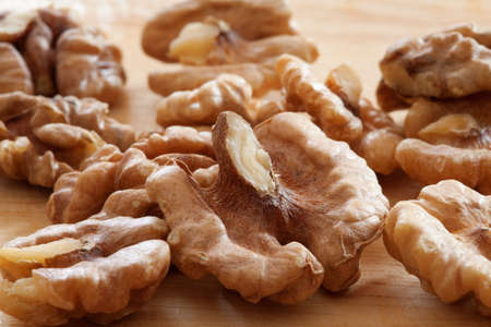 walnuts on wooden backgroundの写真素材