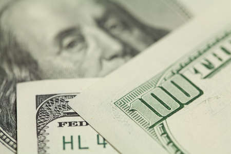 macro view of one hundred dollars billの写真素材