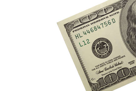 one hundred dollars isolated on white backgroundの写真素材