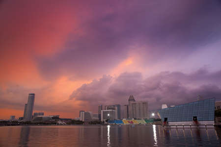 Singapore - April 23  Evening sky over the Singapore s epicentre of the arts - Esplanade  It is one of the world s busiest performing arts centres のeditorial素材