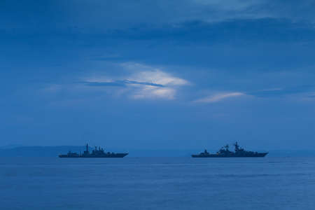 Battle ships at mimic warfareの写真素材