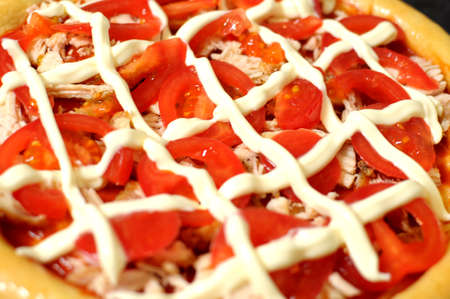 Homemade pizza, process of cooking close up, selective focusの写真素材