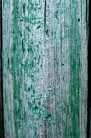 Cracked weathered emerald green shabby chic painted wooden board texture, front viewの写真素材