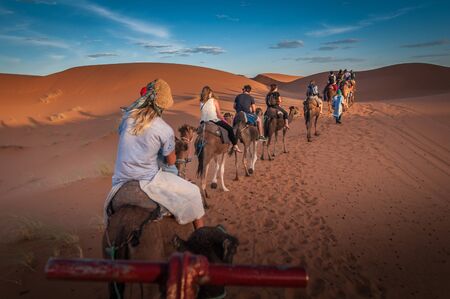 Sahara desert camels trekking tours with berbers adventure dromadaires riding and berber guiding excursionの写真素材