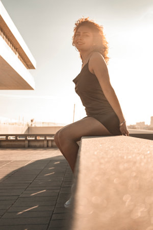 Brunette girl looking and posing.の写真素材