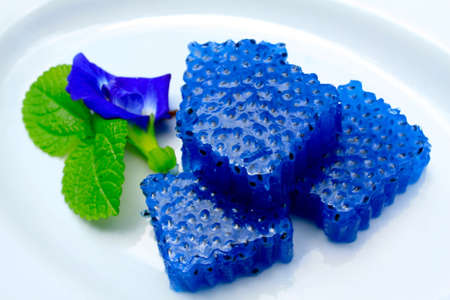 Thai dessert with butterfly pea flowerの写真素材
