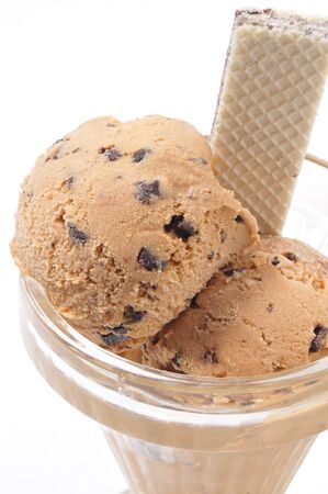 Ice cream in glass bowl. White background.の写真素材